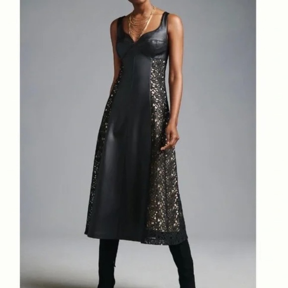 Anthropologie Dresses & Skirts - Anthropologie NWOT Faux Leather & Lace Midi Dress size 6